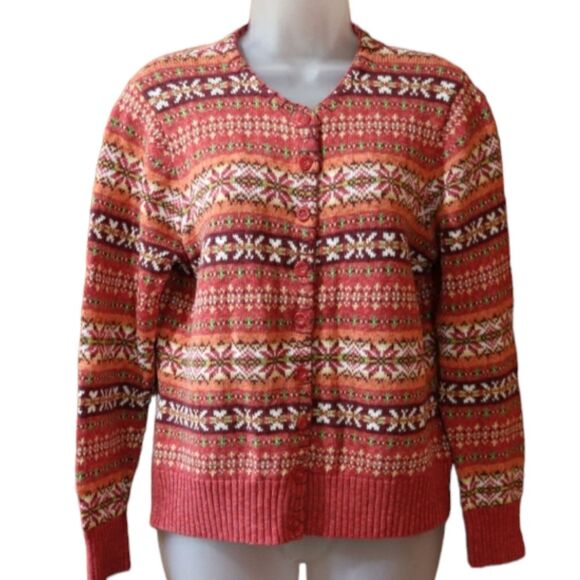 Tiara Vintage Orange Nordic Knit Cardigan Sweater LG - Picture 1 of 11